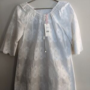 𝅺VINEYARD Vines White Eyelet Smocked Tunic New With Tags